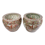 Paire aquarium  poissons - porcelaine chinoise - mail cloisonn - canton - poque : xxme sicle