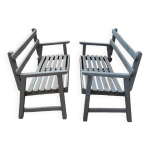 Paire de bancs de jardin parc en bois fabrication ancienne