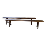 Paire de bancs en noyer et chêne massif 230 cm Paire de bancs en noyer et chêne massif 230 cm