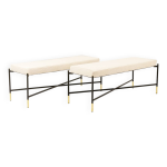 Paire de banquettes blanches, en mtal laqu et dor. annes 2000.