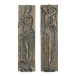 Paire de bas - reliefs en bronze art nouveau. sculpture murale - 43 cm x 11 cm