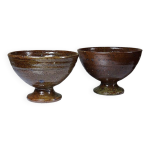 Paire de bols  pieds en grs pyrit vintages style baudat la borne annes