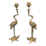 Paire de bougeoirs en bronze cisel et dor figurant des chassiers juchs