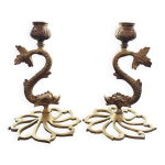 Paire de bougeoirs en bronze dor