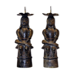 Paire de bougeoirs en bronze de style prcolombien mexicain xxe sicle