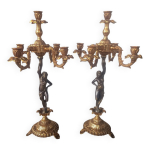 Paire bougeoir candelabre bronze dor femme nue