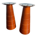 Paire de bougeoirs chandeliers bois et inox guy degrenne