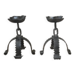 Paire de bougeoirs chandeliers candlabres fer forg fabrication artisanale art populaire brutaliste
