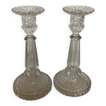 Paire de bougeoirs en cristal val saint lambert dcor pointes de diamant