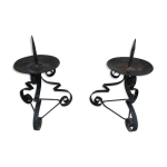 Paire de bougeoirs en fer forge