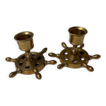 Paire de bougeoirs laiton ancre
