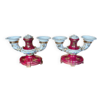 Paire de bougeoirs en porcelaine de limoges rouge et dorée décorés à la main Paire de bougeoirs en porcelaine de limoges rouge et dorée décorés à la main