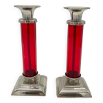 Paire de bougeoirs rouge post - bauhaus, 1930 50 Paire de bougeoirs rouge post - bauhaus, 1930 50