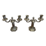 Paire de bougeoirs style louis xvi en bronze argent vers 1850