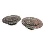 Paire de bougeoirs en verre bull et stri anne 70