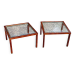 Paire de bouts de canap� en m�tal laqu�, laiton et verre, ann�es 70