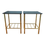 Paire de bouts de canapé vintage 70 verre et laiton Paire de bouts de canapé vintage 70 verre et laiton