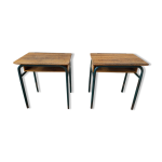Paire de bureaux pupitres ecolier 1960 en metal et chne