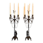 Paire de candlabres en bronze dor et patine mdaille  six bras de lumire vers 1880