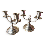 Paire de candélabres chandeliers bougeoirs bronze argenté a. mourier 1920 Paire de candélabres chandeliers bougeoirs bronze argenté a. mourier 1920