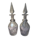 Paire de carafes en cristal louis - philippe taillées main bouchons d o Paire de carafes en cristal louis - philippe taillées main bouchons d o