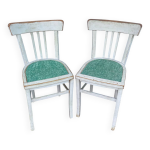 Paire de chaise ancienne bistrot luterma bois gris + assise verte vint Paire de chaise ancienne bistrot luterma bois gris + assise verte vint