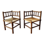 Paire de chaises anciennes bois tourn bobine