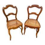 Paire chaise ancienne louis philippe bois + assise canne vintage