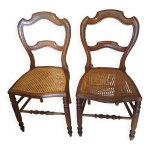 Paire de chaises bistrot bois blond 1950 avec assise en cannage