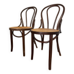 Paire de chaises bistrot en bois et cannage