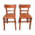Paire de chaises bistrot en bois avec patine orange 1950