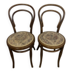 Paire de chaises bistrot vintage bois courb� assise tapiss�e florale