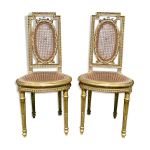 Paire de chaises bois dor & cannage style louis xvi