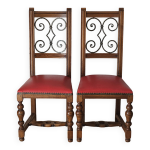 Paire de chaises bois fer forger anciennes
