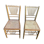 Paire de chaises cannes en bois dor
