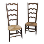 Paire de chaises fauteuils nourrices provençales 19eme vintage bois brut Paire de chaises fauteuils nourrices provençales 19eme vintage bois brut