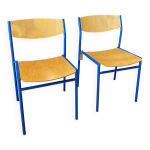 Paire de chaises gijs van der sluis bois et pieds bleu pays bas annes 70