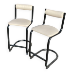 Paire de chaises hautes 1980 cuir et mtal