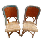 Paire de chaises de jardin art déco en osier tressé patiné Paire de chaises de jardin art déco en osier tressé patiné