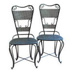Paire de chaises de jardin en fer forgé laquées noir Paire de chaises de jardin en fer forgé laquées noir