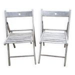 Paire de chaises de jardin pliable en teck massif