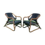 Paire de chaises longues en bambou avec cuir skai Paire de chaises longues en bambou avec cuir skai