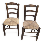 Paire de chaises en paille rustique campagnard montagne ancienne 1950s