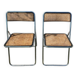 Paire de chaises pliantes cannes en mtal, vintage