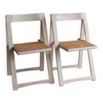 Paire de chaises pliantes  trieste  bois laqu blanc et rotin naturel, design italien des annes 1960 ...