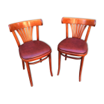 Paire de chaises de restaurant bois courb� simili cuir vintage 1970