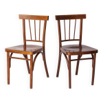 Paire de chaises de salle  manger sovitiques en htre vintage 1978, cadre en bois rnov