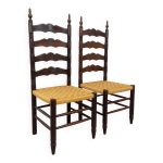 Paire de chaises vintage arts & crafts style antonio calligaris en bois de chne et corde des annes