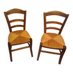 Paire de chaises vintage en bois et paille tresse