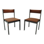 Paire de chaises vintage mtal chrom & simili cuir marron (70s)